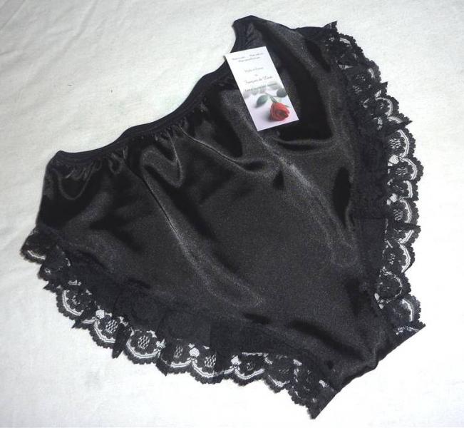 Black satin and black lace  Hi cut French knickers